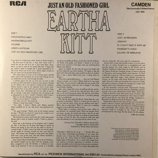 Eartha Kitt With Henri René And His Orchestra : Just An Old Fashioned Girl (LP, Album, RE)
