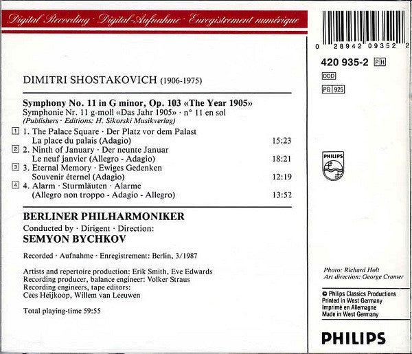 Dmitri Shostakovich, Berliner Philharmoniker, Semyon Bychkov : Symphony No. 11 (CD)