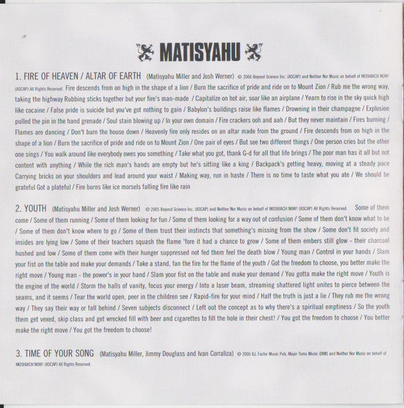 Matisyahu : Youth (CD, Album)