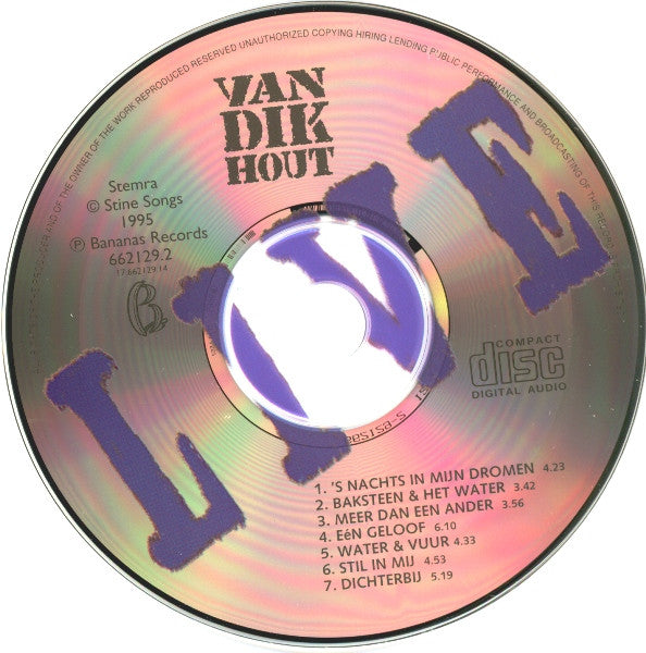 Van Dik Hout : Live - 's Nachts In Mijn Dromen (CD, EP)