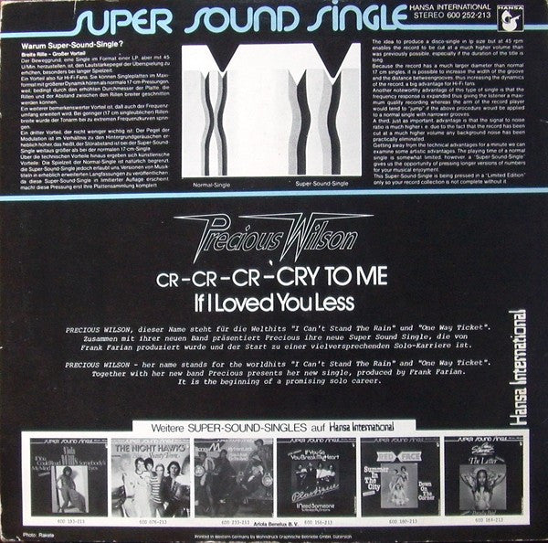 Precious Wilson : Cr-Cr-Cr-Cry To Me (12", Single)