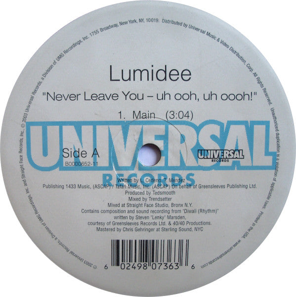 Lumidee : Never Leave You - Uh Ooh, Uh Oooh! (12")