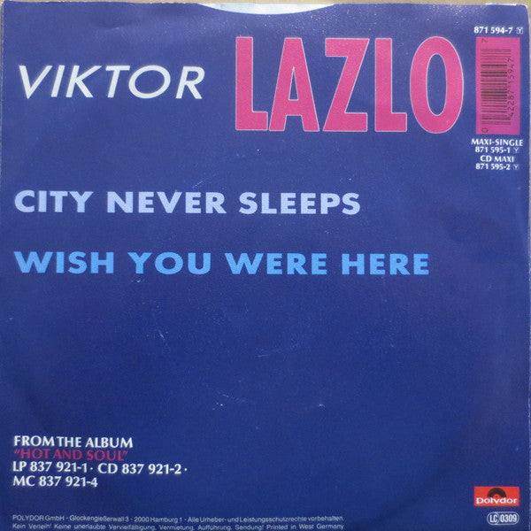 Viktor Lazlo : City Never Sleeps (7", Single)