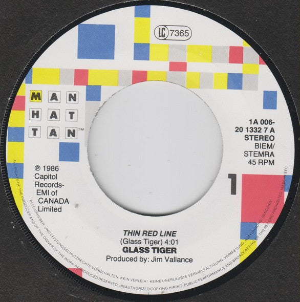Glass Tiger : Thin Red Line (7", Single)