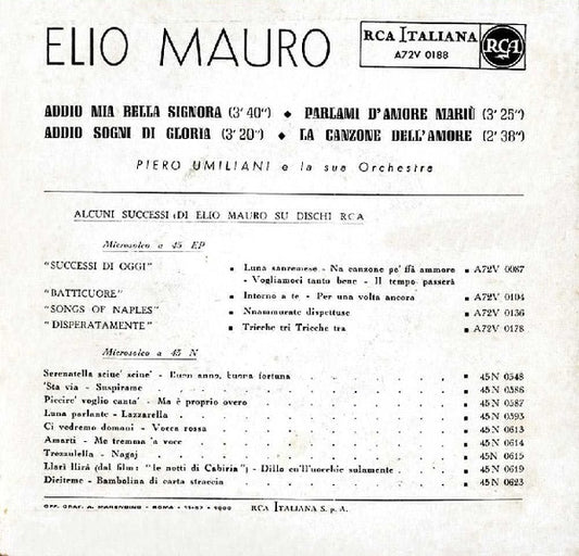 Elio Mauro : Addio Mia Bella Signora (7", EP, Mono)