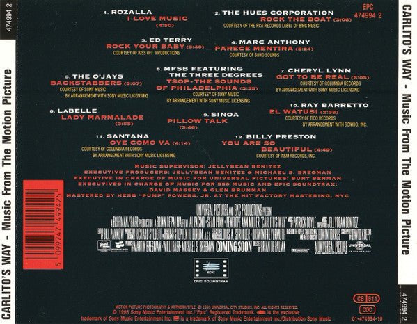 Various : Carlito's Way (Music From The Motion Picture) (CD, Comp, RE)