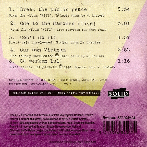 Heideroosjes : Break The Public Peace (CD, Maxi, Car)