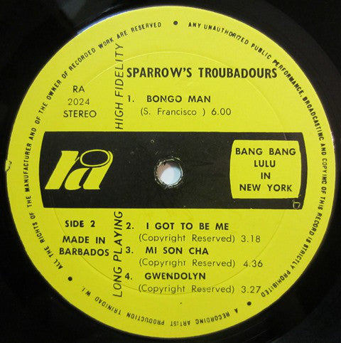 Mighty Sparrow And The Troubadours (4) : Bang-Bang Lulu In New York (LP)