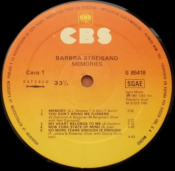 Barbra Streisand : Memories (LP, Comp)