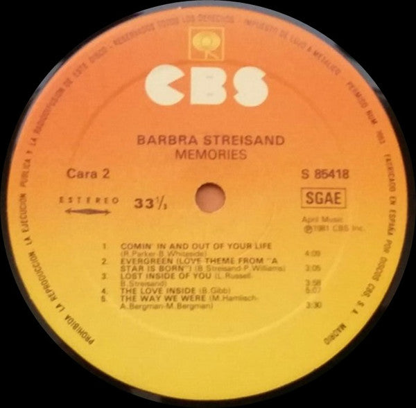 Barbra Streisand : Memories (LP, Comp)