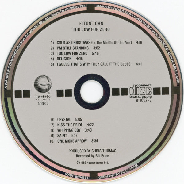 Elton John : Too Low For Zero (CD, Album, RE, Tar)