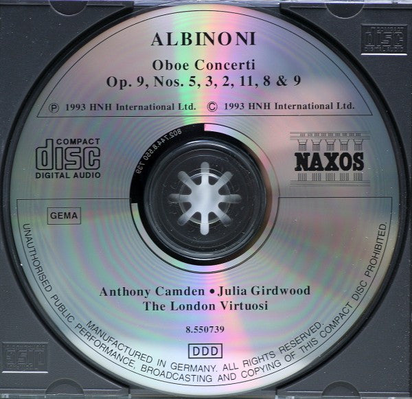Tomaso Albinoni - Anthony Camden, The London Virtuosi, John Georgiadis : Oboe Concerti Op. 9, Nos. 2, 3, 5, 8, 9 & 11 (CD, Album, P+O)