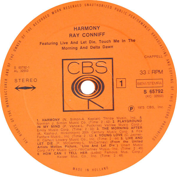 Ray Conniff : Harmony (LP, Album)