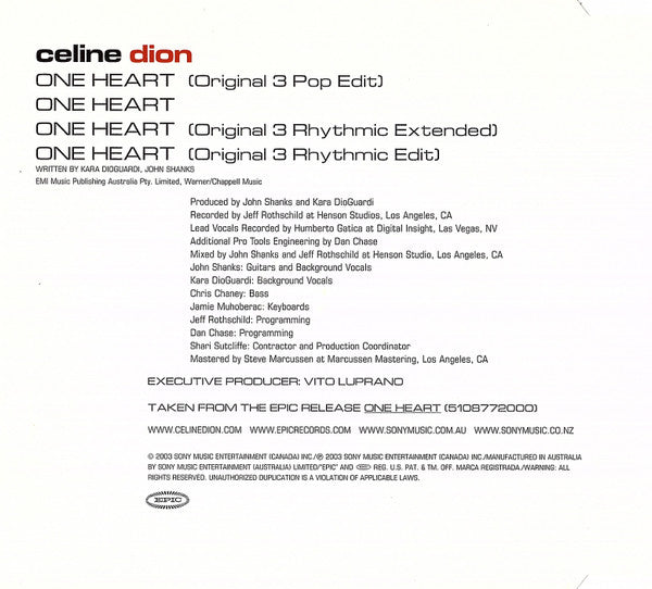 Céline Dion : One Heart (CD, Single)