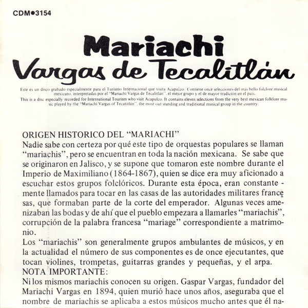 Vargas De Tecalitlán* : Mariachis En Acapulco! (CD, Comp, RE)