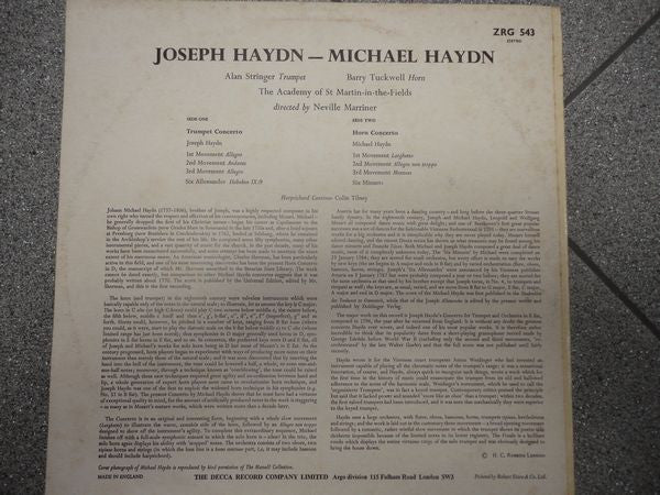 Joseph Haydn / Michael Haydn ; The Academy Of St. Martin-in-the-Fields, Sir Neville Marriner : Trumpet Concerto / Horn Concerto (LP)
