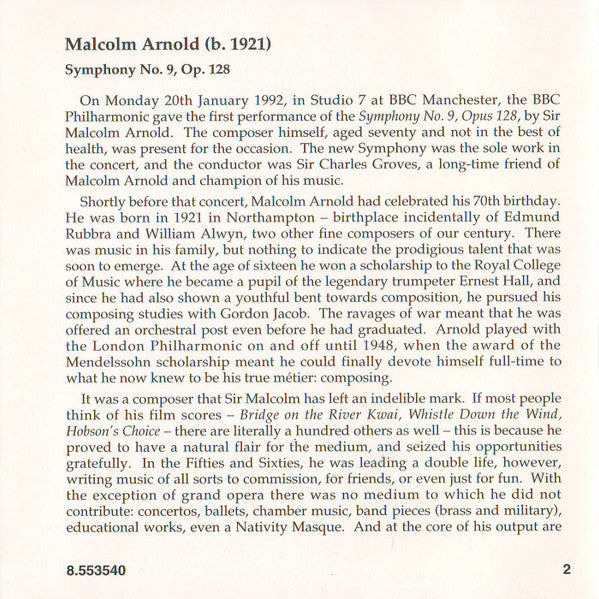 Malcolm Arnold - National Symphony Orchestra Of Ireland, Andrew Penny : Symphony No. 9 (CD, Album)