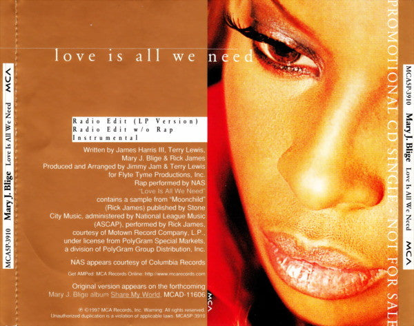 Mary J. Blige : Love Is All We Need (CD, Single, Promo)
