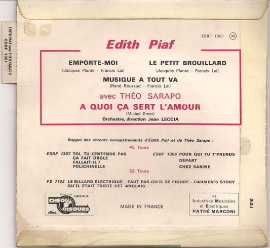 Edith Piaf Avec Théo Sarapo : A Quoi Ça Sert L'amour (7", EP, Gre)