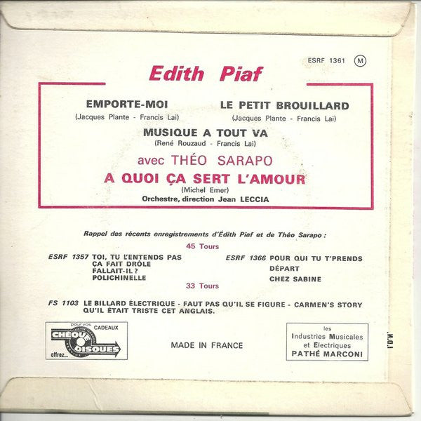 Edith Piaf Avec Théo Sarapo : A Quoi Ça Sert L'amour (7", EP, Gre)