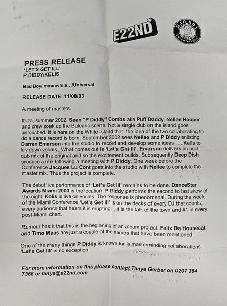 P. Diddy : Let's Get Ill (Darren Emerson Mix) (CDr, Single, Promo)