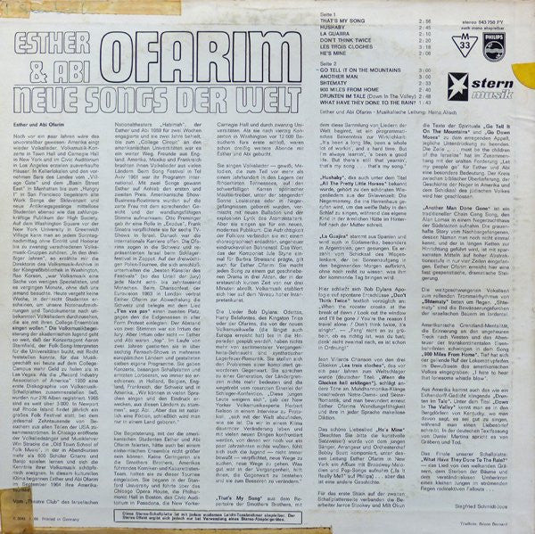 Esther & Abi Ofarim : Neue Songs Der Welt (LP, Album)
