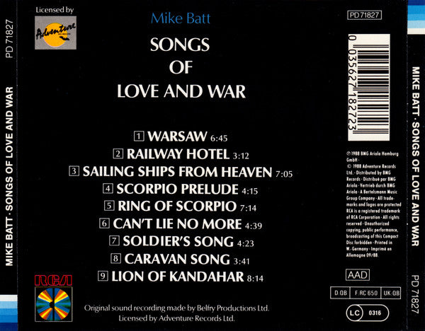 Mike Batt : Songs Of Love And War (CD, Album, M/Print)