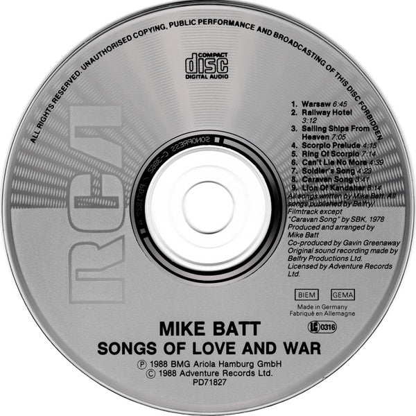 Mike Batt : Songs Of Love And War (CD, Album, M/Print)
