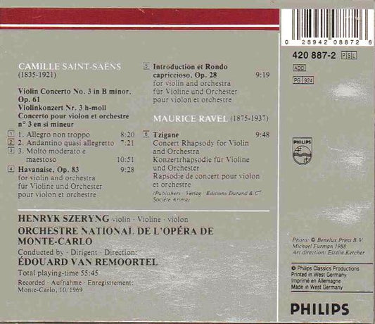 Camille Saint-Saëns / Maurice Ravel / Henryk Szeryng / Orchestre National De L'Opéra De Monte-Carlo / Edouard Van Remoortel : Violin Concerto No. 3 · Havanaise · Introduction Et Rondo Capriccioso · Tzigane (CD, RM)
