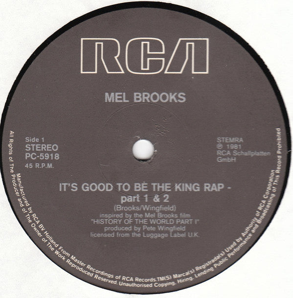 Mel Brooks : It's Good To Be The King Rap (12")