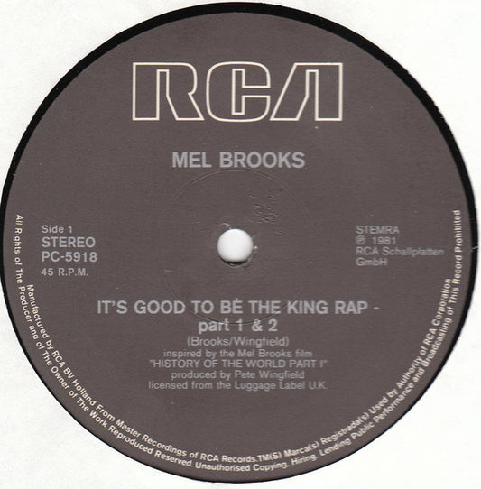Mel Brooks : It's Good To Be The King Rap (12")