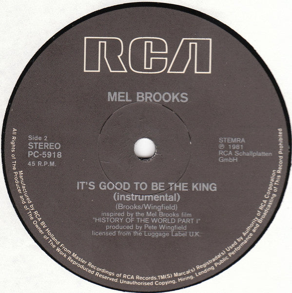 Mel Brooks : It's Good To Be The King Rap (12")