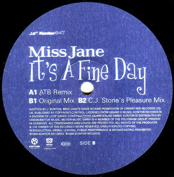 Miss Jane : It's A Fine Day (12")