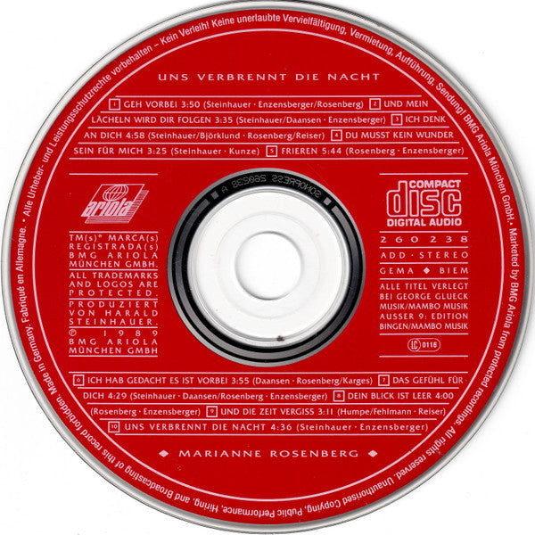 Marianne Rosenberg : Uns Verbrennt Die Nacht (CD, Album)
