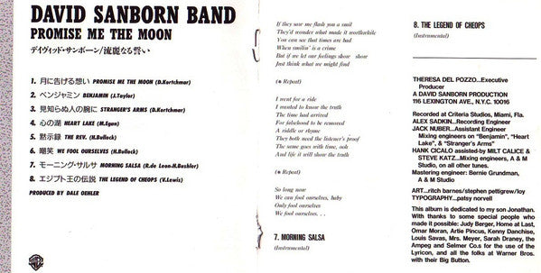 David Sanborn Band : Promise Me The Moon (CD, Album, RE)