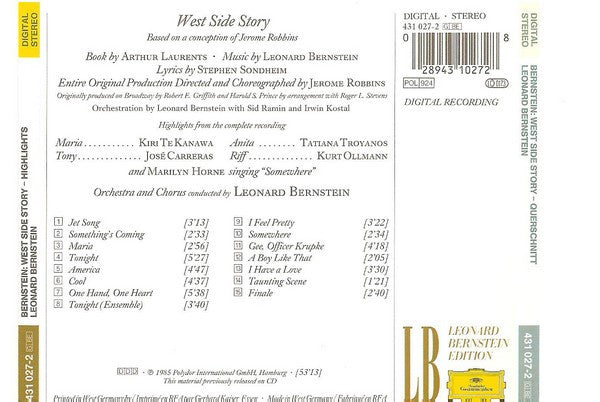 Leonard Bernstein : Kiri Te Kanawa • Tatiana Troyanos • Marilyn Horne • José Carreras • Kurt Ollmann : West Side Story - Highlights - Querschnitt (CD)