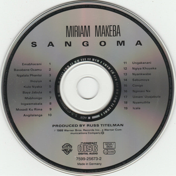 Miriam Makeba : Sangoma (CD, Album, RP)
