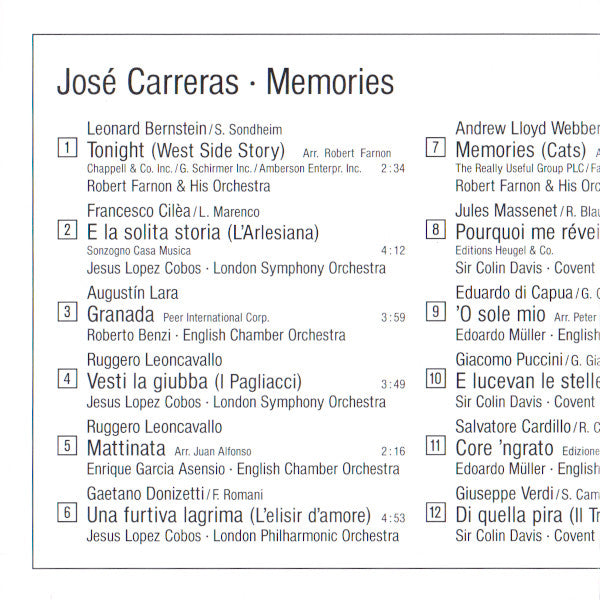 José Carreras : Memories (CD, Comp)