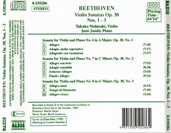Ludwig van Beethoven, Takako Nishizaki, Jenö Jandó : Violin Sonatas Op. 30 Nos. 1 -3 (CD, Album)