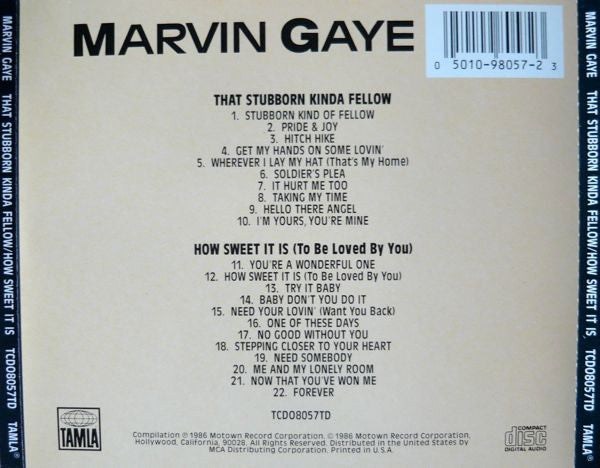 Marvin Gaye : That Stubborn Kinda Fellow / How Sweet It Is To Be Loved By You (CD, Album, Comp, RM)