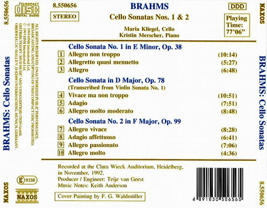 Johannes Brahms - Maria Kliegel, Kristin Merscher : Cello Sonatas No. 1, Op. 38 · No. 2, Op. 99 / Cello Sonata, Op. 78 (Transcribed From Violin Sonata No. 1, Op. 78) (CD, Album)