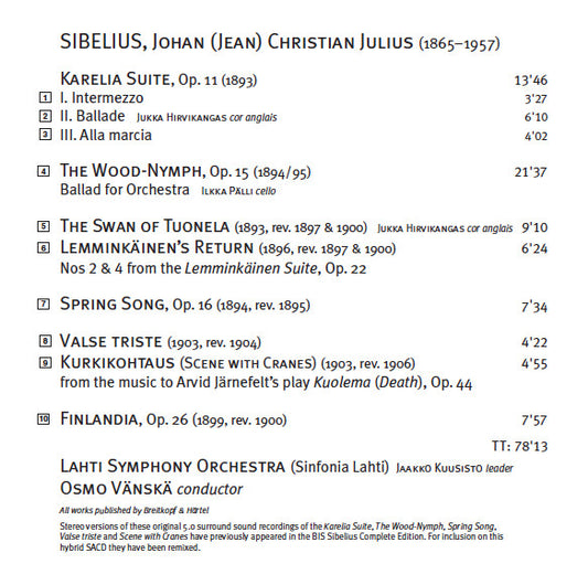 Lahti Symphony Orchestra, Osmo Vänskä : The Sound Of Sibelius (SACD, Hybrid, Multichannel, Album, 5.0)