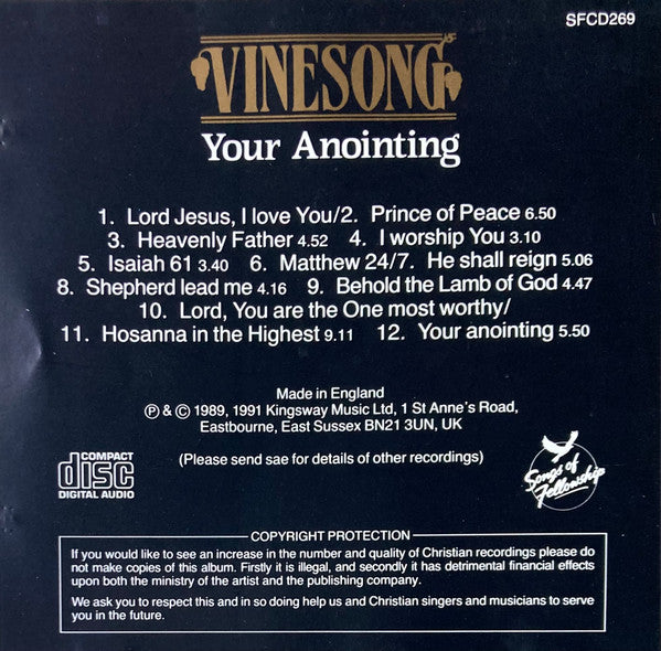 Vinesong : Your Anointing (CD, Album)