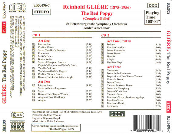 Reinhold Glière - St. Petersburg State Orchestra, André Anichanov : The Red Poppy (Complete Ballet) (2xCD, Album)