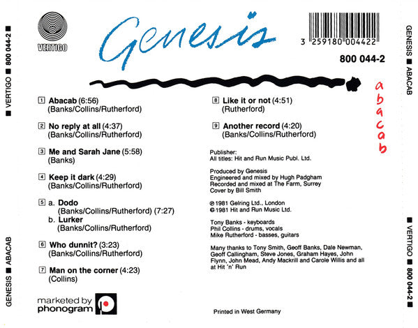 Genesis : Abacab (CD, Album, RE, Blu)