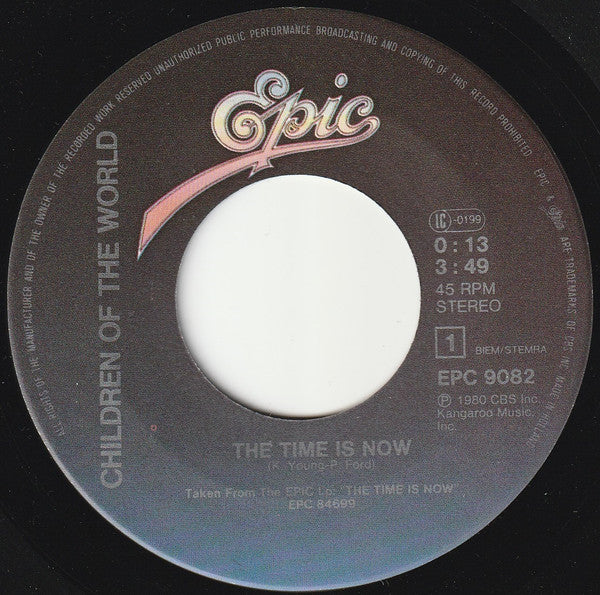 Children Of The World (2) Featuring Ellen Foley And Jimmy Hall : The Time Is Now (7", Single)