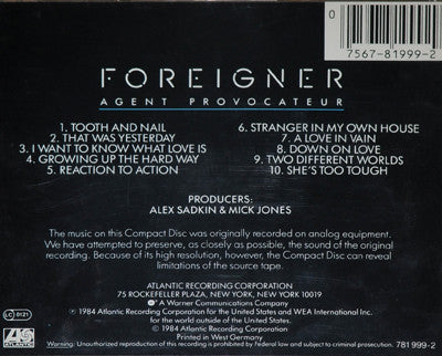 Foreigner : Agent Provocateur (CD, Album, Tar)