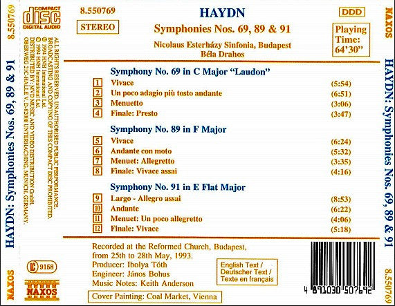 Joseph Haydn, Nicolaus Esterházy Sinfonia, Bela Drahos : Symphonies Vol. 12 (Nos. 69 "Laudon", 89 & 91) (CD, Album)