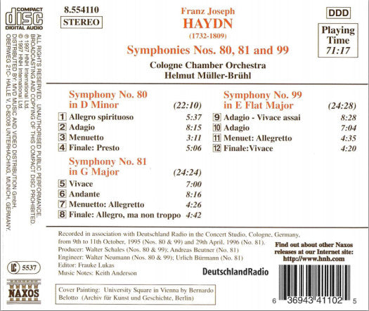 Joseph Haydn, Kölner Kammerorchester, Helmut Müller-Brühl : Symphonies Vol. 18 (Nos. 80, 81 And 99) (CD, Album)