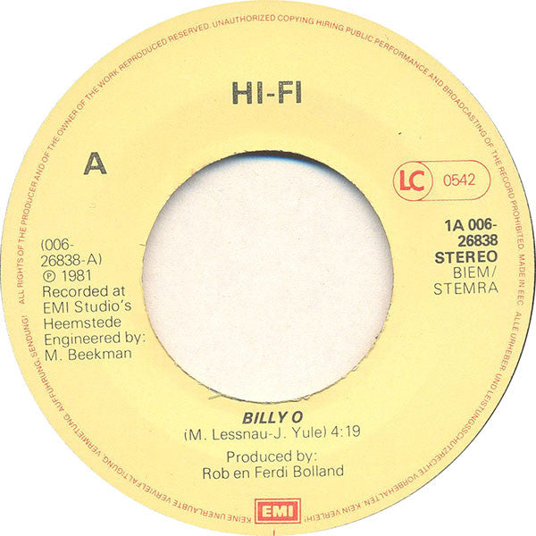 Hi-Fi (6) : Billy O (7", Single)